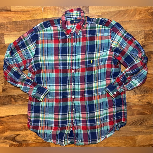 Ralph Lauren Men’s Linen Plaid Button Down Shirt XLT Tall - Picture 1 of 7